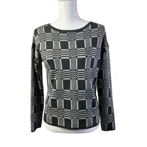 Lety & Me Plaid Knit Top Stitch Fix Op Art Long Sleeve Sweater‎ Petite SP New
